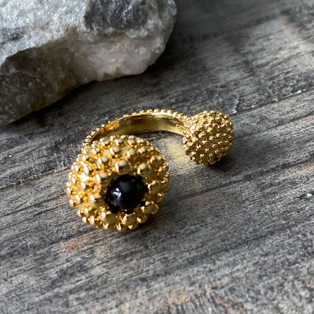NEW Gold Textured Ring With Black Accent Stone - Picture 11 of 15